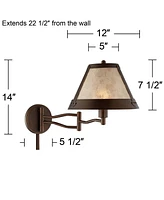 Samuel Rustic Mission Swing Arm Wall Lamp Industrial Bronze Plug-In Light Fixture Natural Blonde Mica Mineral Shade for Bedroom Bedside House Reading