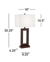 Marshall Modern Industrial Table Lamp 30 1/2" Tall Bronze Brown Open Metal White Rectangular Shade for Bedroom Living Room House Bedside Nightstand Ho