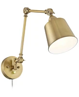 360 Lighting Mendes Modern Swing Arm Adjustable Wall Lamps Set of 2 Antique Brass Plug-In Light Fixture Up Down Metal Shade for Bedroom Bedside House