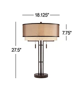 Andes Modern Industrial Table Lamp 27 1/2" Tall Oil Rubbed Bronze Brown Metal Stacked Double Fabric Drum Shade for Bedroom Living Room House Home Beds