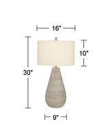 Julio Modern Table Lamp 30" Tall Natural Gray Textured Ceramic Off-White Oatmeal Fabric Drum Shade Decor for Living Room Bedroom House Bedside Nightst
