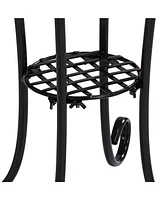 Sunburst Rustic Black Metal Round Outdoor Accent Side Tables 14" Wide Set of 2 Brown Mosaic Tile Tabletop Gracefully Curved Legs for Spaces Porch Pati