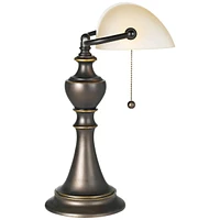 Haddington Traditional Piano Banker Table Lamp 16" High Antique Bronze Dark Brown Metal Alabaster Glass Shade Decor for Bedroom House Bedside Nightsta