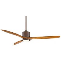 Casa Vieja 56" Rally Industrial Rustic 3 Blade Indoor Outdoor Ceiling Fan with Led Light Remote Control Oil Rubbed Bronze Koa Damp Rated for Patio Ext