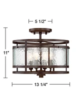 Franklin Iron Works ElWood Finish Rustic Industrial Ceiling Light Semi-Flush Mount Fixture Oil Rubbed Bronze 13 1/4" Wide Water Glass Drum for House B