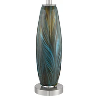 Azure Modern Table Lamps 29.5" Tall Set of 2 Handcrafted Blue Brown Art Glass White Fabric Drum Shade Decor for Living Room Bedroom House Bedside Nigh