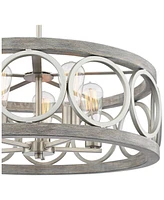 Franklin Iron Works Salima Brushed Nickel Gray Wood Pendant Chandelier Lighting 21 1/4" Wide Farmhouse Rustic Openwork Led 5-Light Fixture for Dining