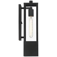 Berk Modern Outdoor Wall Light Fixture Textured Black Gold Steel Box Frame 16" Clear Glass Panels or Exterior House Porch Patio Outside Deck Garage Ya