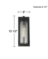 Bogata Modern Outdoor Wall Light Fixture Textured Black Steel 15 1/2" Clear Ribbed Cylinder Glass for Exterior House Porch Patio Outside Deck Garage Y