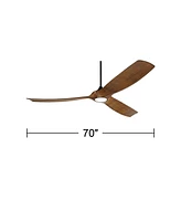 70" Kona Wind Black-Koa Large Modern Coastal Indoor Ceiling Fan 3 Blade Led Light Remote Control Black Motor Brown Koa Finish Blades Bedroom Living Ro