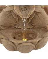 Calm Buddha Zen Outdoor Water Fountain with Light Led 14" High Faux Sandstone Resin Meditation Decor for Garden Patio Yard Home Lawn Porch House Relax