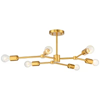 Possini Euro Design Marco Modern Ceiling Light Semi Flush-Mount Fixture 25" Wide Burnished Brass 6-Light Sputnik for Bedroom Kitchen Living Room Hallw