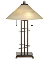 Metro Collection Planes 'n' Posts Mission Rustic Accent Table Lamp 23.5" High Bronze Cone Alabaster Art Glass Shade Decor for Living Room Bedroom Hous