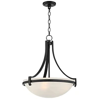 Regency Hill Marmelized Black Metal Pendant Chandelier 20" Wide Modern Marbleized Glass Bowl Shade Fixture for Dining Room House Foyer Entryway Kitche