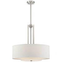 Possini Euro Design Adriana Brushed Nickel Finish Pendant Light 24" Wide Modern Glass Off White Linen Drum Shade 4-Light Fixture for Dining Room House