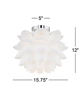 Possini Euro Design White Flower Modern Ceiling Light Semi Flush-Mount Fixture 15 3/4" Wide Chrome for Bedroom Kitchen Living Room Hallway Dining Bath