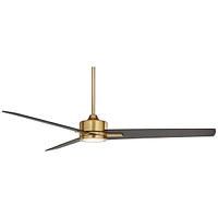 Casa Vieja 60" Monte Largo Mid Century Modern 3 Blade Large Indoor Ceiling Fan with Light Led Remote Control Soft Brass Black for House Bedroom Living