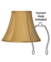 Coppery Gold Medium Bell Lamp Shade 7" Top x 14" Bottom x 11" Slant x 10.5" High (Spider) Replacement with Harp and Finial - Springcrest