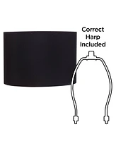 Black Medium Hardback Drum Lamp Shade 16" Top x 16" Bottom x 11" High (Spider) Replacement with Harp and Finial - Springcrest