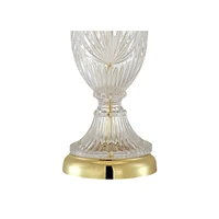 Traditional Glam Style Table Lamp 26.5" High Cut Glass Urn Brass Gold Metal Clear White Cream Bell Glass Shade Decor for Living Room Bedroom House Bed