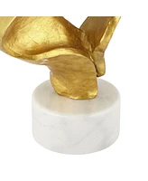 Hera Modern Glam Luxury Table Lamp Decor 31" Tall Sculptural Gold Leaf White Fabric Drum Shade Marble Base for Living Room Bedroom House Bedside Night