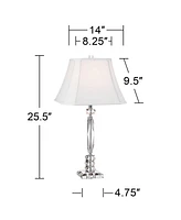 Mitzie Traditional Table Lamp 25.5" High Clear Crystal Glass Cut Column Geneva White Fabric Square Shade Decor for Living Room Bedroom House Bedside N