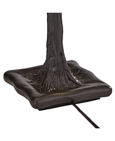 Southwestern Tiffany Style Table Lamp 26" High Dark Bronze Brown Cherry Blossom Antique Stained Glass Shade Decor for Living Room Bedroom House Bedsid