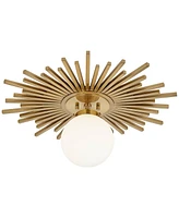 Possini Euro Design Hazel Modern Close To Ceiling Light Semi Flush Mount Fixture 24" Wide Warm Brass Gold Metal White Globe Shade Decor for Bedroom Ki