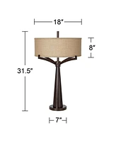 Tremont Rustic Farmhouse Table Lamp 31 1/2" Tall Allegheny Bronze Brown Iron Burlap Fabric Drum Shade for Bedroom Living Room House Home Bedside Night