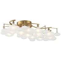 Possini Euro Design Lilypad Modern Ceiling Light Semi Flush-Mount Fixture 30 1/4" Wide Warm Brass Gold Frosted Opal Etched Glass Shade for Bedroom Kit