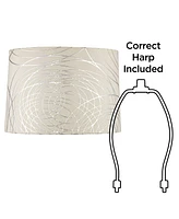 Off-White with Silver Circles Medium Drum Lamp Shade 15" Top x 16" Bottom x 11" High (Spider) Replacement with Harp and Finial - Spring crest