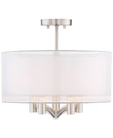 Possini Euro Design Caliari Modern Ceiling Light Semi Flush Mount Fixture Brushed Nickel 18" Wide 5-Light Sheer Silver White Linen Double Drum Shade f