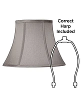 Pewter Gray Small Bell Lamp Shade 7" Top x 12" Bottom x 9" Slant x 8.5" High (Spider) Replacement with Harp and Finial - Springcrest