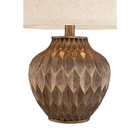 Buckhead Modern Accent Table Lamp 22" High Warm Bronze Brown Sculptural Geometric Textured Urn Tapered Fabric Drum Shade Bedroom Living Room House Hom