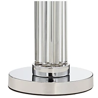 Cadence Modern Art Deco Style Column Table Lamp 30" Tall Chrome Silver Linear Clear Glass Rod White Drum Shade Decor for Living Room Bedroom House Bed