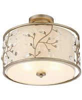 Barnes and Ivy Crystal Buds Close To Ceiling Light Semi Flush Mount Fixture 16" Wide Antique Silver Beige Fabric Drum Shade for Bedroom Hallway Living