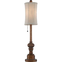 Bertie Traditional Style Buffet Table Lamps 28" Tall Skinny Set of 2 Warm Brown Wood Tone Fabric Drum Shade Decor for Living Room Bedroom House Bedsid