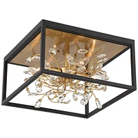 Possini Euro Design Carrine Modern Ceiling Light Flush-Mount Fixture 14 1/4" Wide Black Metal Gold Branches 4-Light Clear Crystal Buds for Bedroom Kit