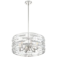Possini Euro Design Smart Polished Nickel Pendant Chandelier Lighting 20" Wide Modern Drum Clear Crystal 6-Light Fixture for Dining Room Living House