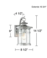 Callaway Modern Industrial Outdoor Wall Light Fixture Chrome 14 1/2" Clear Seedy Glass Lantern for Exterior House Porch Patio Outside Deck Garage Yard