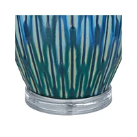 Selena Modern Table Lamp 28 1/2" Tall Green Blue Glaze Ceramic Grooved Lines Pattern Oatmeal Fabric Drum Shade for Living Room Bedroom House Bedside N