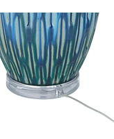 Selena Modern Table Lamp 28 1/2" Tall Green Blue Glaze Ceramic Grooved Lines Pattern Oatmeal Fabric Drum Shade for Living Room Bedroom House Bedside N