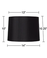 Set of 2 Black Medium Hardback Tapered Drum Lamp Shades 13" Top x 14" Bottom x 10.25" High (Spider) Replacement with Harp and Finial - Spring crest