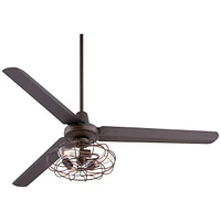 Casa Vieja 60" Turbina Industrial Indoor Ceiling Fan with Led Light Remote Control Oil Rubbed Bronze Cage for Living Room Kitchen House Bedroom Kids R