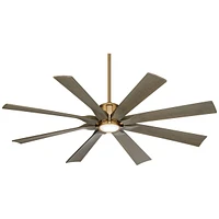 60" Defender Modern Outdoor Ceiling Fan with Dimmable Led Light Remote Control Soft Brass Weathered Oak Blades Damp Rated for Patio Exterior House Por