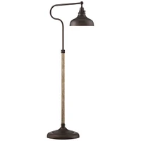 Franklin Iron Works Ferris Industrial Rustic Farmhouse Adjustable Pharmacy Floor Lamp Downbridge 57" Tall Bronze Faux Wood Grain Metal Brown Shade for