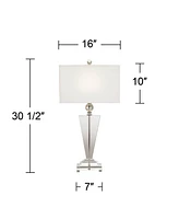 Trophy Traditional Art Deco Table Lamp 30 1/2" Tall Clear Crystal Glass Off White Rectangular Shade for Bedroom Living Room House Bedside Nightstand H