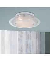 Modern Ceiling Light Flush-Mount Fixture 15 3/4" Wide Gleaming White 3-Light 2-Tier Clear Frosted Glass for Bedroom Kitchen Living Room Hallway Dining