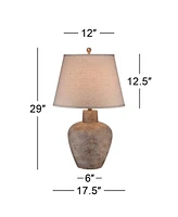 Bentley Rustic Farmhouse Table Lamp 29" Tall Brown Leaf Textured Hammered Pot Off White Empire Shade for Bedroom Living Room House Home Bedside Nights