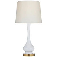 Lula Mid Century Modern Style Table Lamp Gourd 30" Tall Brass Metal Off White Fabric Drum Shade Decor for Living Room Bedroom House Bedside Nightstand